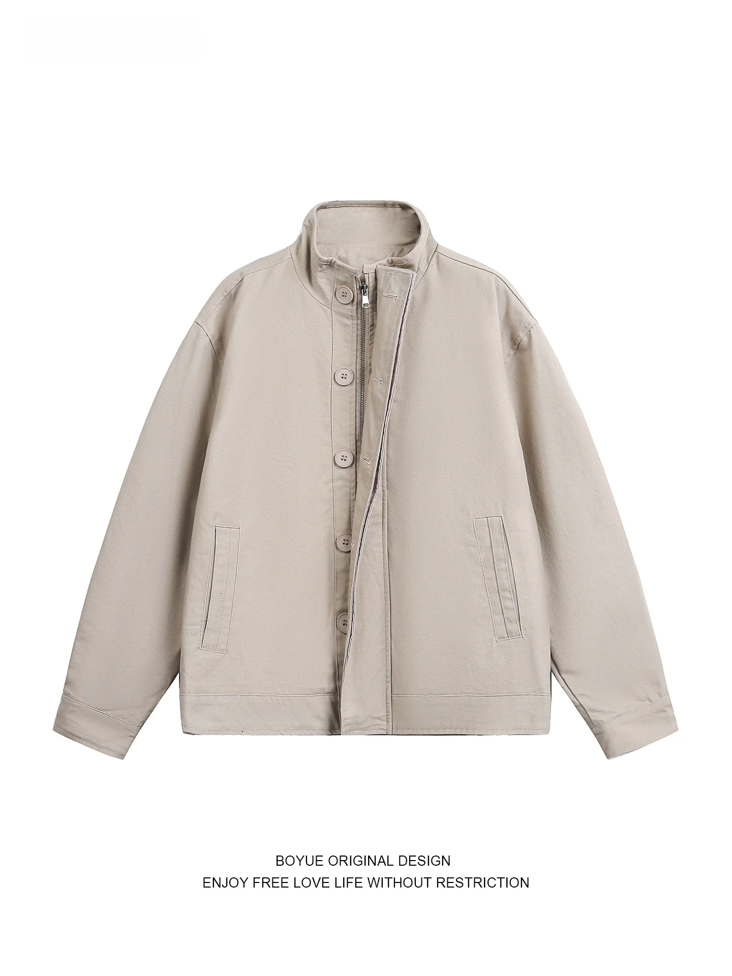 

Boyue Pure Color Retro Stand Collar Button Jaet Thiened Faionable Casual Versatile Men's Workwear Outerwear