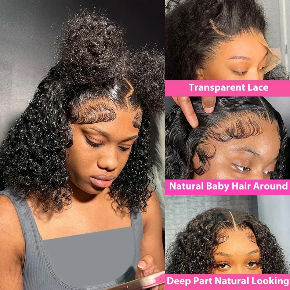 Wear And Go Short Bob Wig Kinky Curly Human Hair 13X4 Lace Front Wig Transparent Lace Frontal Bob Wig Pre Plucked With Baby Hair