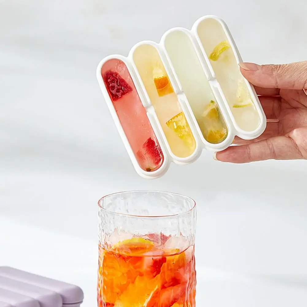 Long Ice Cube Tray Reusable Silicone Universal Ice Stick Tray with Lid Easy Release Freezing Ice Tray with 4 Slots