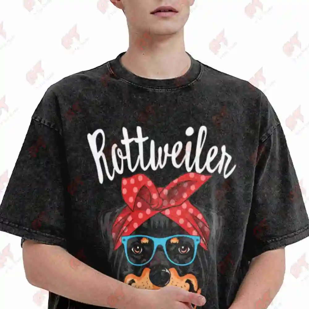 Rottweiler Mama Dog Lover Vintage Washed Tee Pure Cotton T-Shirt