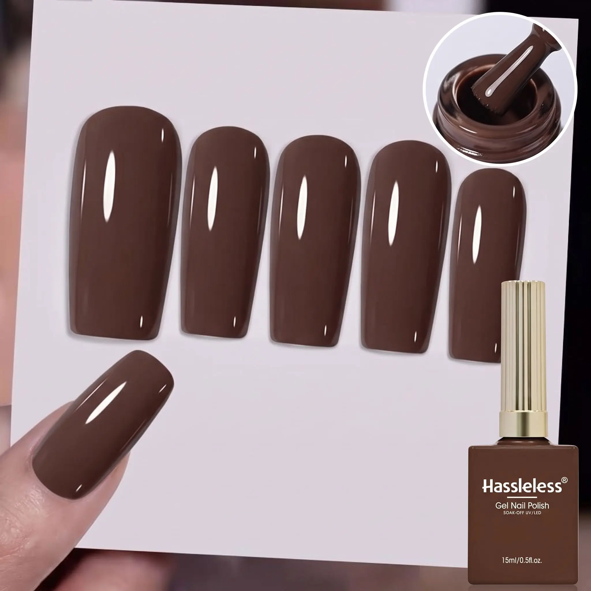 Hassleelss 1 Stück Gel-Nagellack 0,5 Unzen, braune Serie, geeignet für Salon- oder Heimmaniküren. – Detail 5