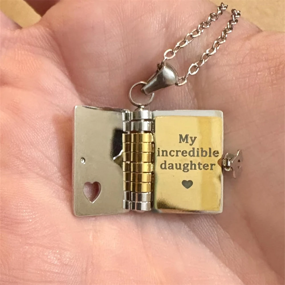 Fashion Openable Book Necklace Stainless Steel Jewelry Engraved Granddaughter Father Daughter Letter Pendant For Birthday Gift