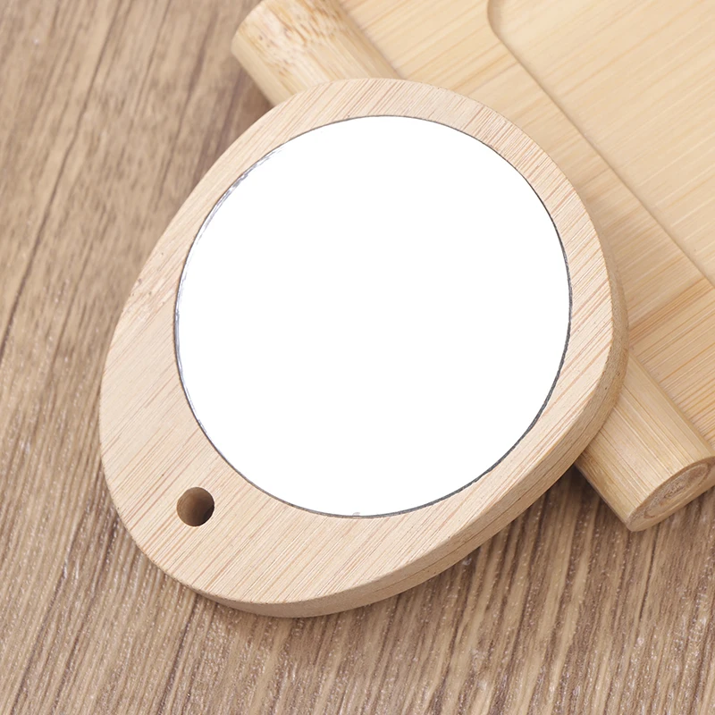 1Pc Mini Wooden Makeup Mirror Portable Small Water Drop Mirror Student Makeup Mirror Women Girls Travel Cosmetic Mirror