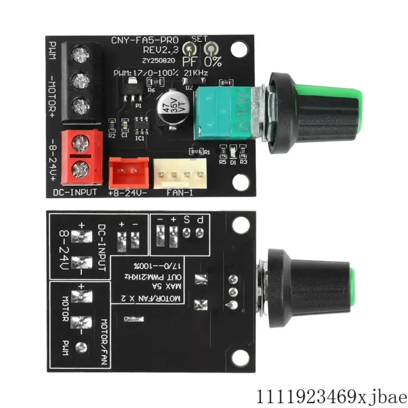 DC 8-24V 5A 4-wire Fan Speed Regulator DC Brushless Motor PWM Controller 0-100% Duty Cycle Adjustable 12V 24V