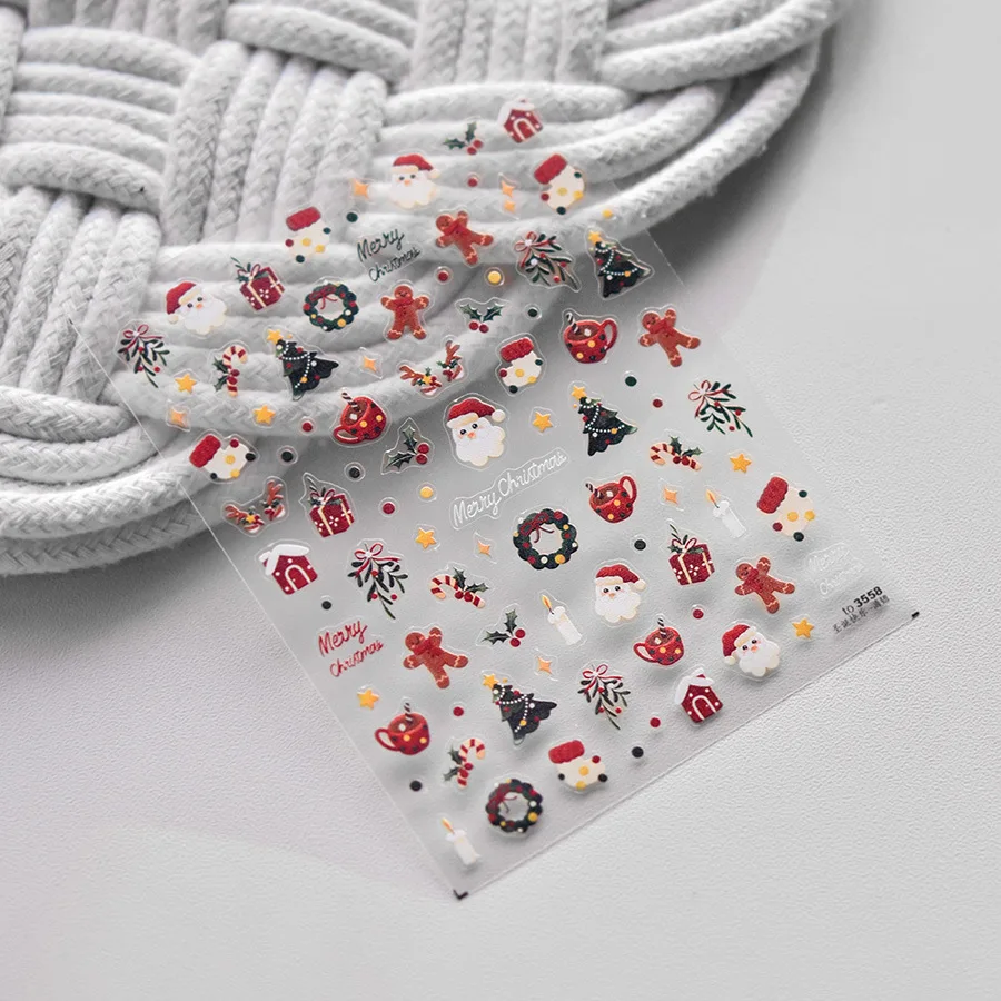 5D thin tough nail art stickers high quality cute Christmas nail stickers Merry Christmas three-dimensional design nail stickers
