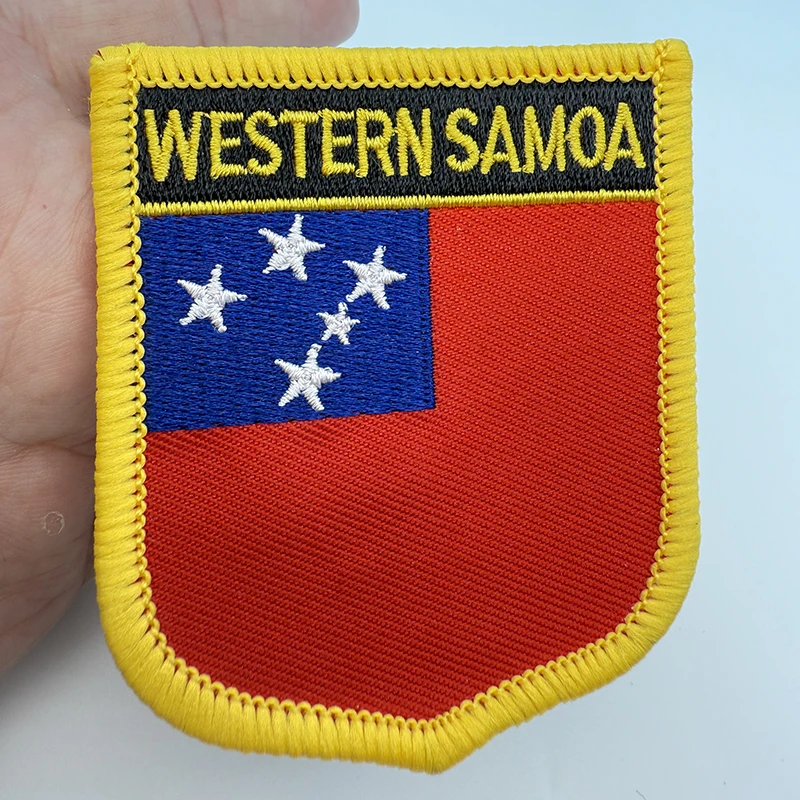 7*6CM Samoa Shield Shape Iron-on Flag Patch Embroidered Saw on Badges Patches for Clothing