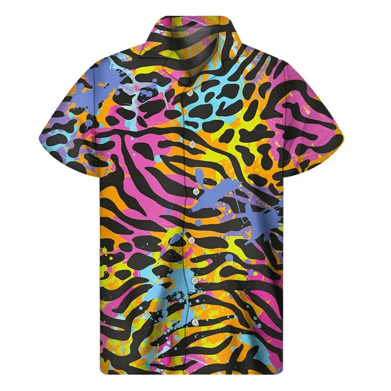 New Design Leopard Hawaiian Shirts For Men Clothing 3D Print Aloha Beach Shirt Women Short Sleeve Y2k Street Tops Lapel Blouse