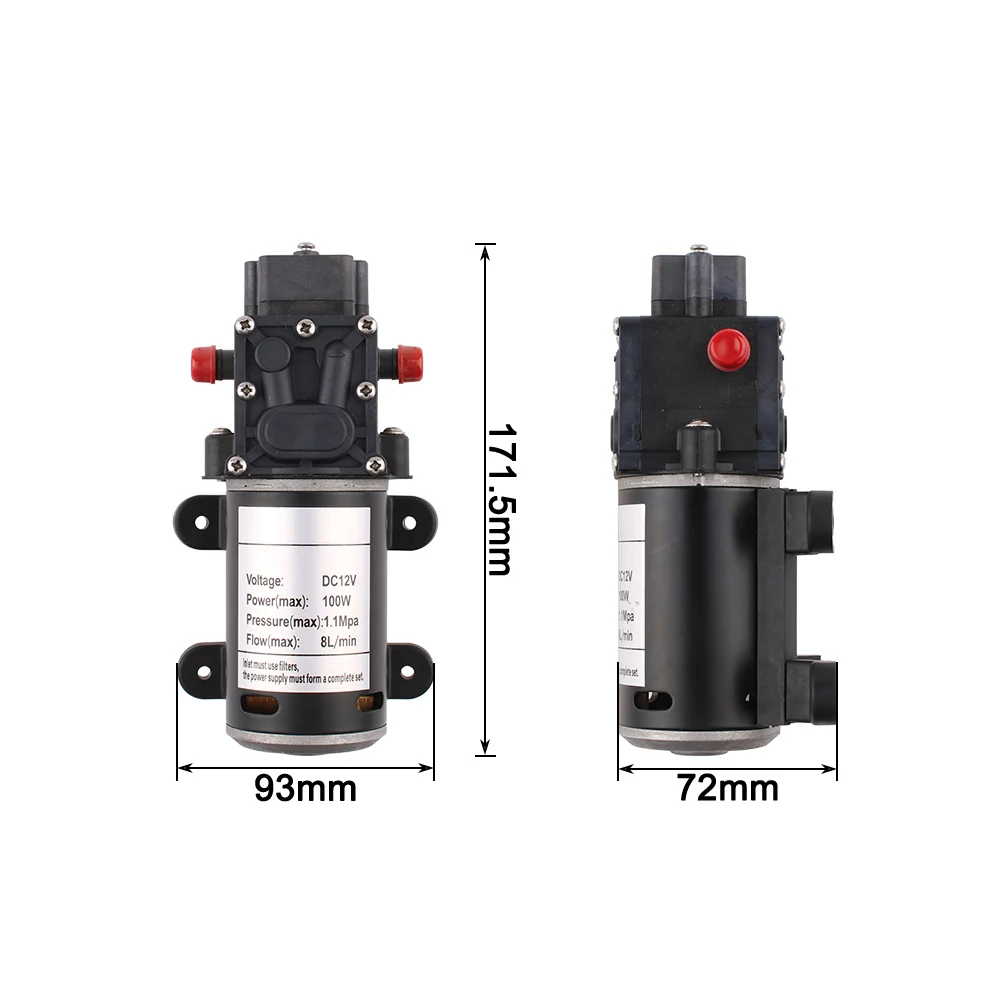 High pressure electric pump 100W self-priming booster reflow type Micro diaphragm pump for Pesticide irrigation DC 12V 24V