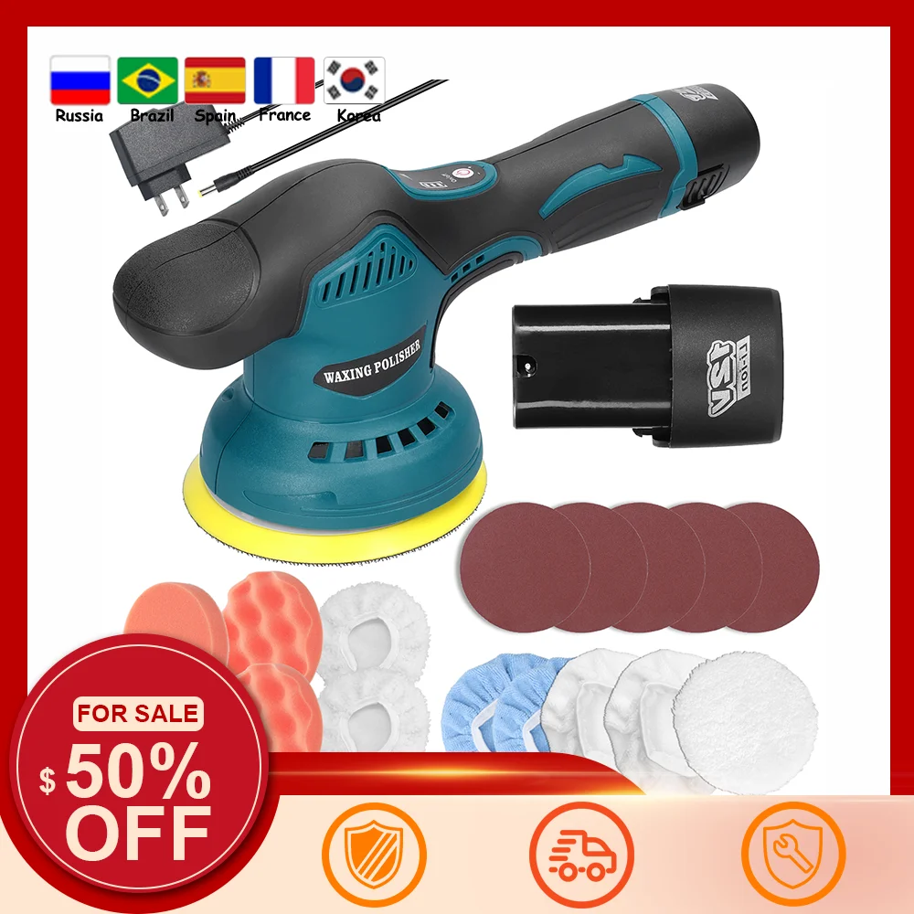 Cordless Eccentric Car Polisher 8 Gears of Speeds Adjustable Electric Auto Polishing Machine Metal Waxing Wood Grinding Tool