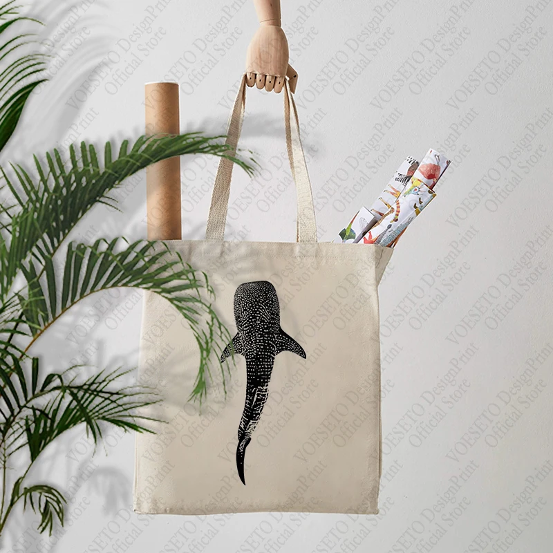 1 pc Whale Shark patternTote Bag Canvas Shoulder Bag For Travel Daily Commute Women\'s Reusable Shopping Bag, Best Gift