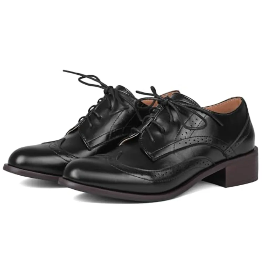 

Women Black Oxfords Lace Up Pointed Toe Classic Business Formal Wingtip Brogue Dressy Shoes