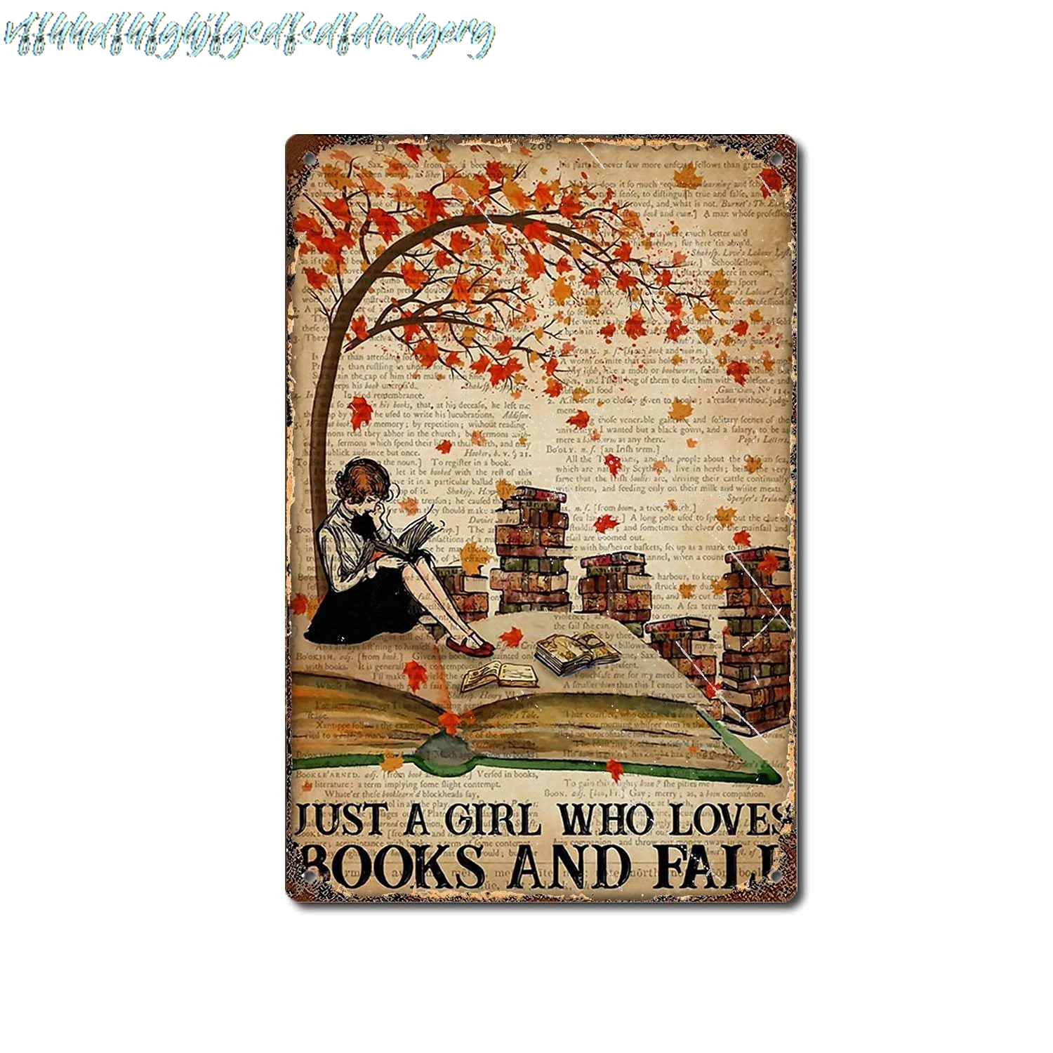TRITXIY Book Lovers Girl l Just A Girl Who Loves Books And Fall Poster Season Bedroom, Home Decor Funny metal tin sign wall sign