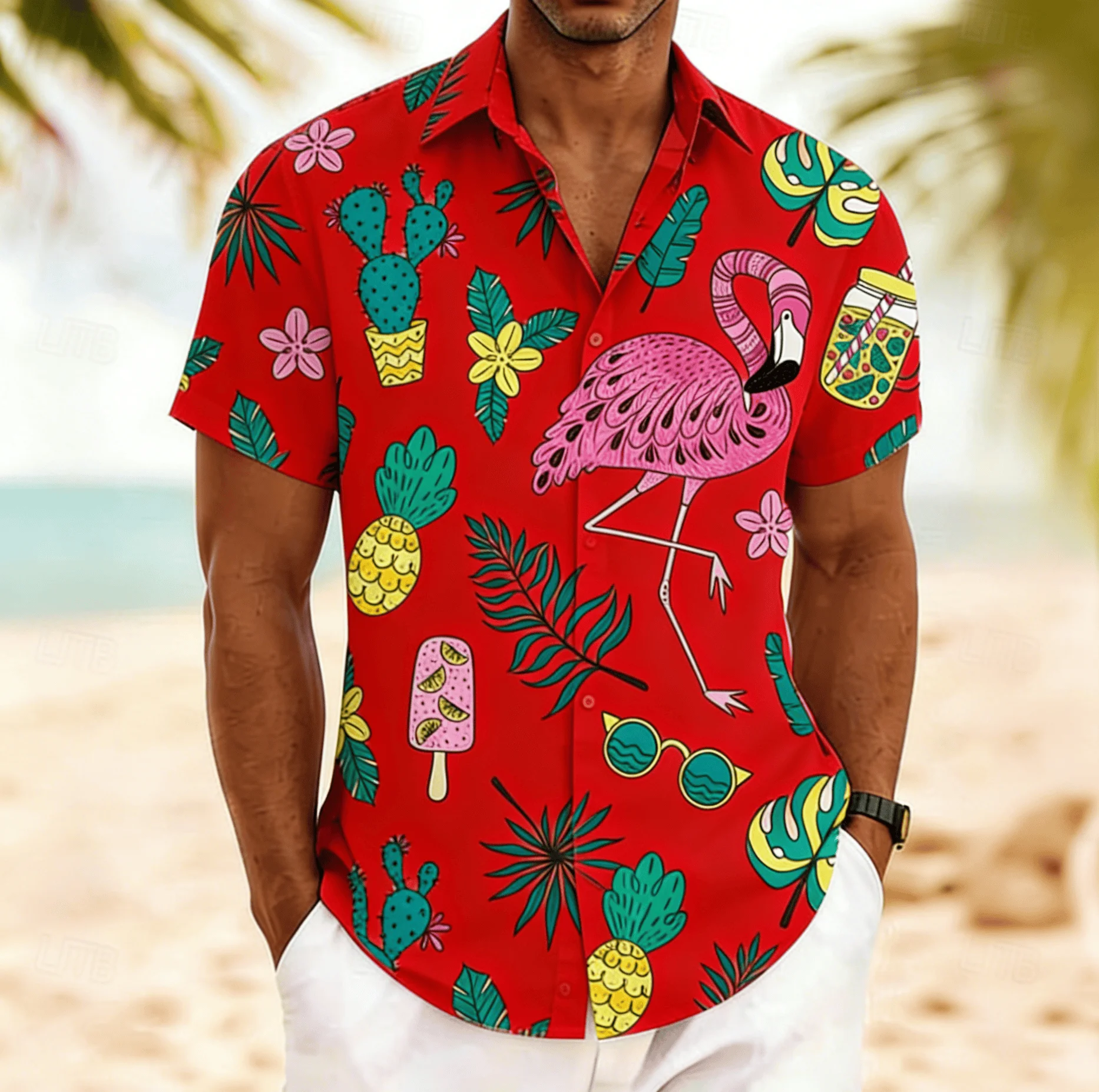 Men's Print Short Sleeve Shirt, Spring Summer Fun Hawaiian Vacation Blouse, Loose Casual Top