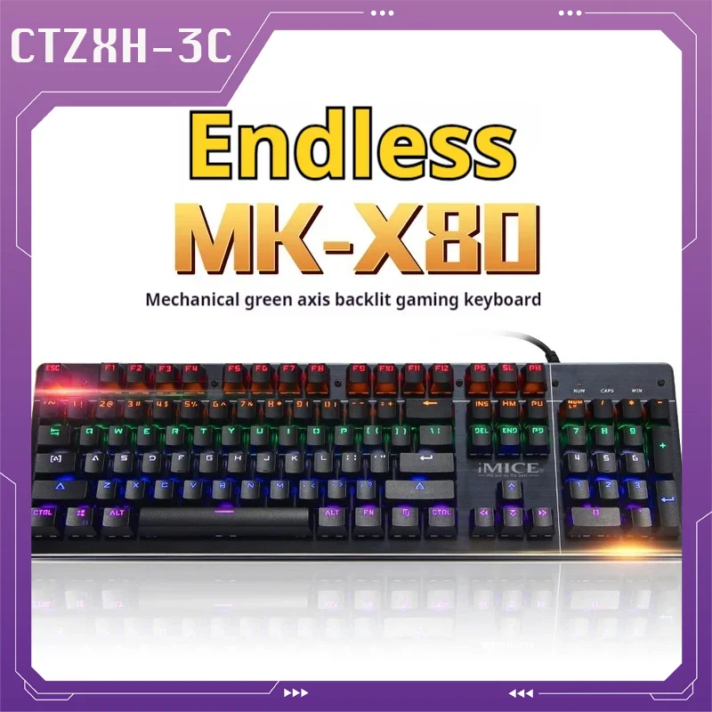 

Mk-X80 Usb Wired Rgb Backlit Mechanical Keyboard Green Shaft Shine Through Keycap Mechanical Gamer Keyboard All-Key Punch-Free