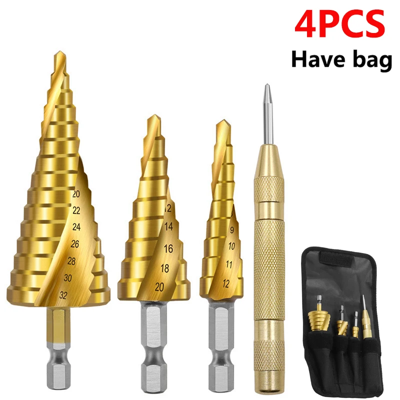 3 stücke Spirale Rillen Bohrer Bits 3-12 4-12 4-20 Bohren Power Tool Metall Edelstahl holz Loch Cutter Kegel Schnelle Bohrer Set – Detail 4