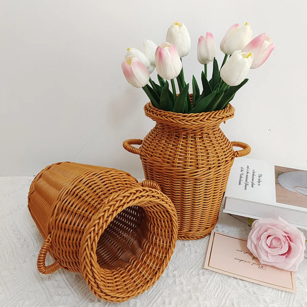 Imitation Vine Weaving Vase With Dried Flowers Imitation Flower Living Room Decoration Desktop Decoration Home Decoration Medium