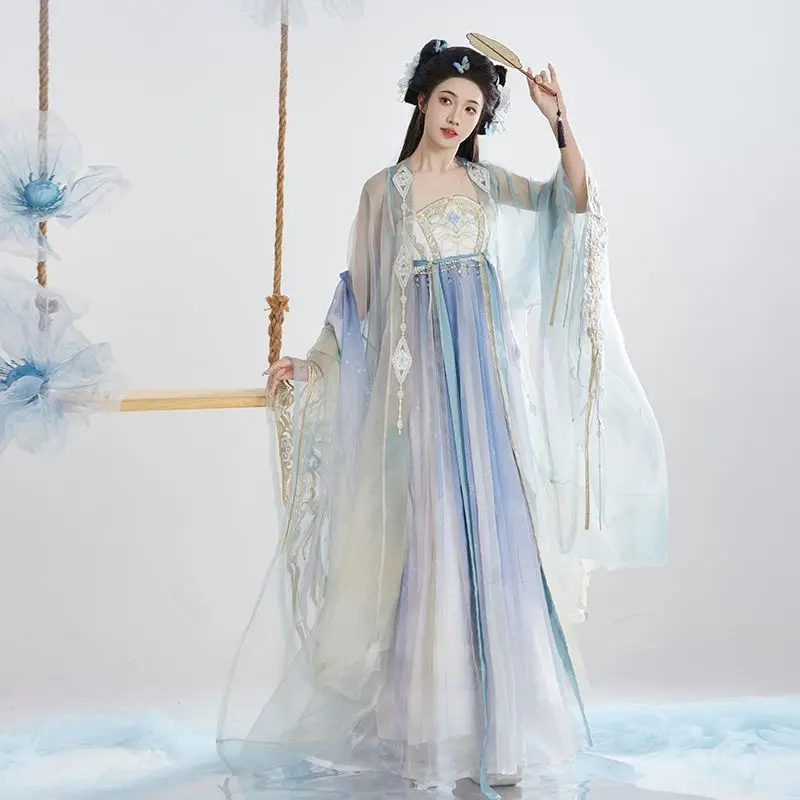 Chinese Hanfu Dress Women Tang Dynasty Ancient Traditional Embroidery Hanfu Cosplay Costume Gradient Hanfu Dress Party Outfit