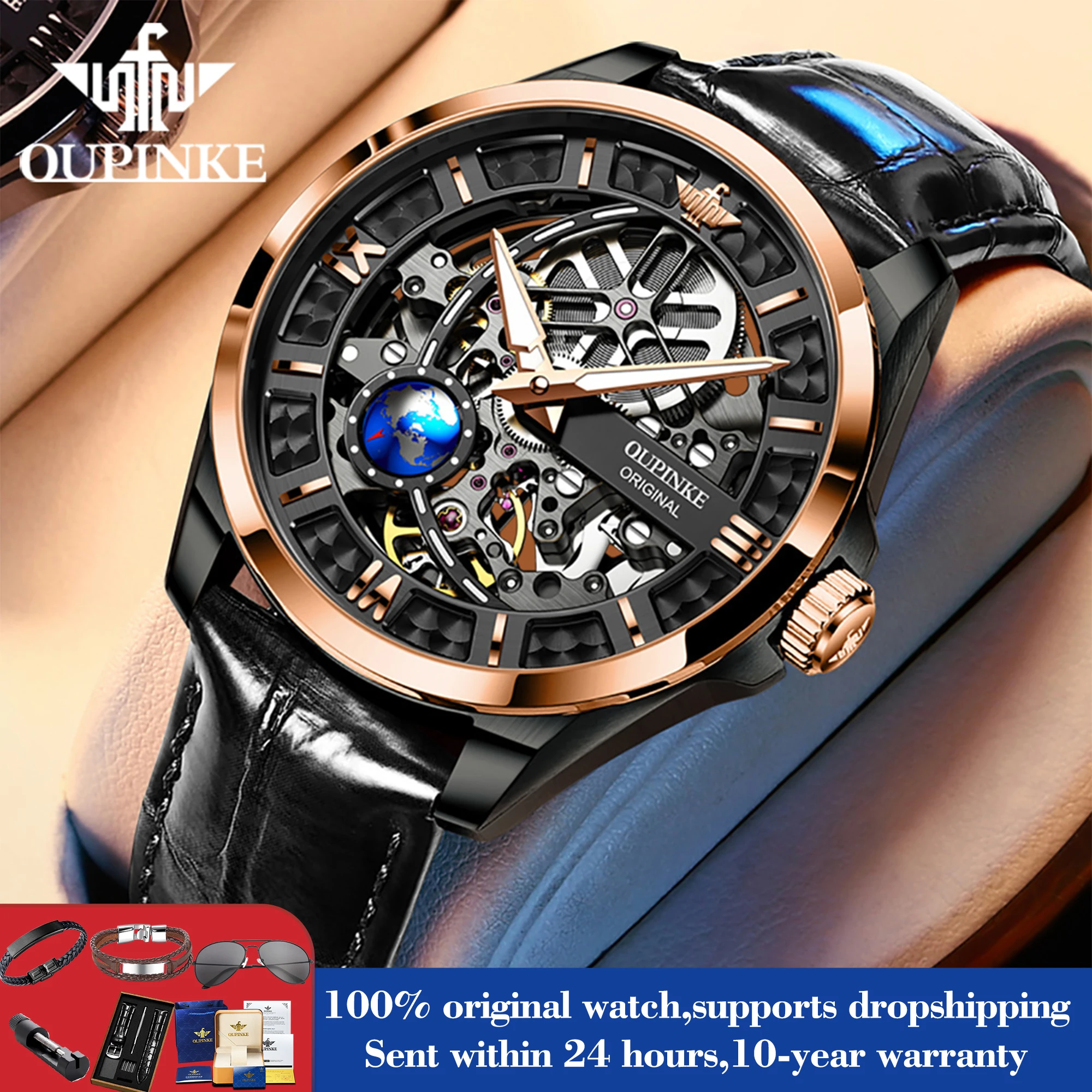 

OUPINKE 3268 Watch For Men Fashion Original Mechanical Man Watch Top Brand Hollow Hand Clock Deep Waterproof Luminous Wristwatch