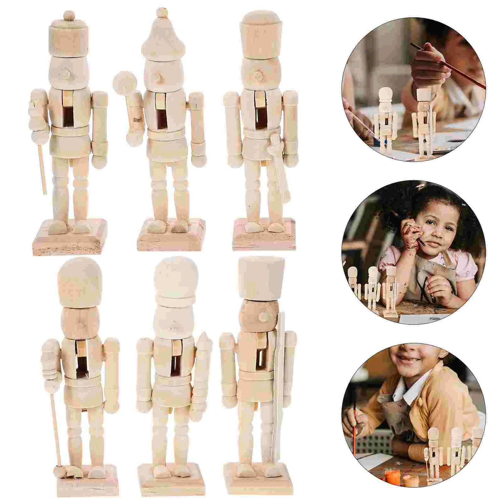 

6pcs Christmas Wooden Unfinished Nutcracker Figurine DIY Blank Unpainted Nutcracker Puppet nutcracker figures