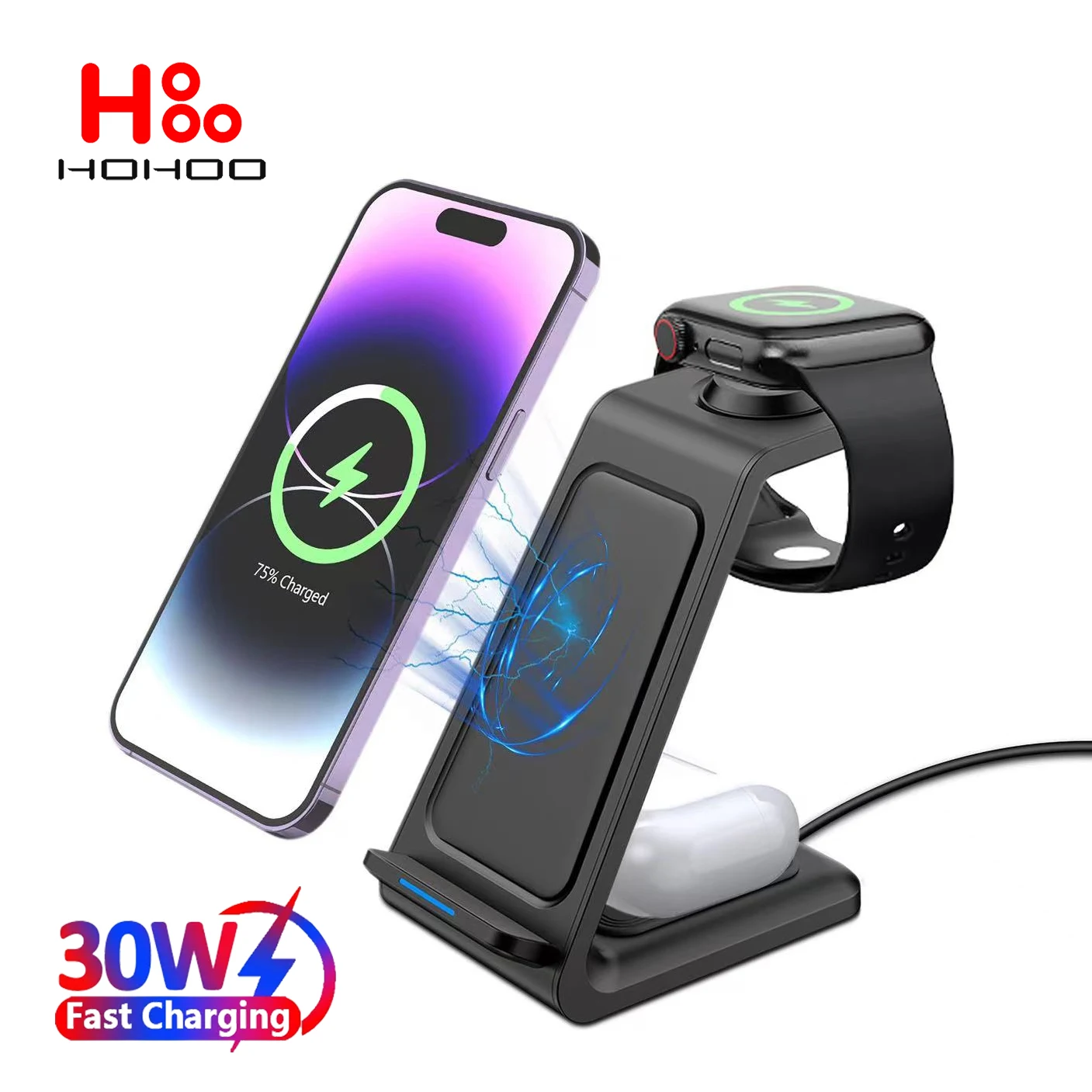 3 in 1 Wireless Charger Stand For iPhone 15 14 13 12 Pro Max Apple Watch 8 7 Samsung Galaxy S24 Ultra Fast Charging Dock Station