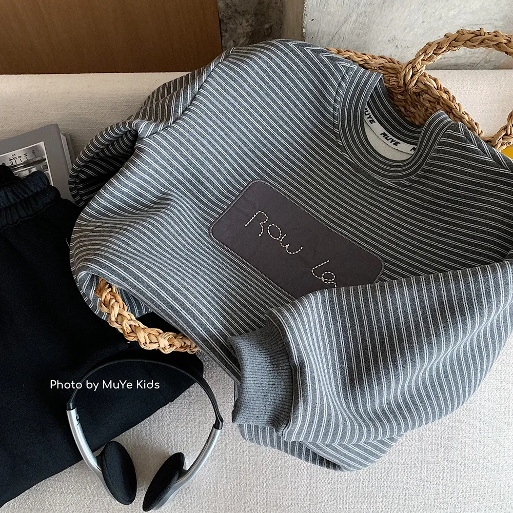 

UNITIM Children Boys Sweatshirt New Winter Striped Thicken Warm Toddler Boys Hoodies Letter Printed Kids Boys Pullovers