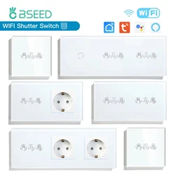 BSEED Wifi Roller Shutter Switch 1/2/3Gang Light With Blind Switches EU Socket USB C Ports Tuya Smart Life App Control