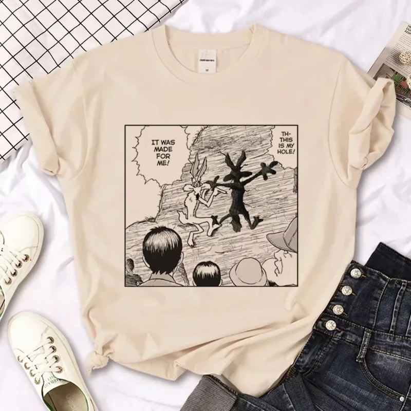 Wile E Coyote تي شيرت حريمي Y2K مانغا ملابس الشارع الشهير أنثى مانغا الصيف قصيرة الأكمام Harajuku بلايز عادية تيز الملابس الجمالية