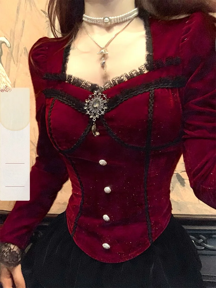 

Red Velvet iny Inner Wear Top for New Year Celebration Lazy Didi Starlight Autumn Winter Zipper Sle Slim Fit Long Sve...