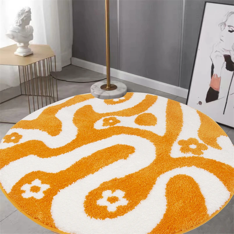 Simple Round Absorbent Carpet, Non-Slip Foot Mat Household Flocking Floor Mat Living Room Entry Door Bedroom Mat Toilet Bathroom