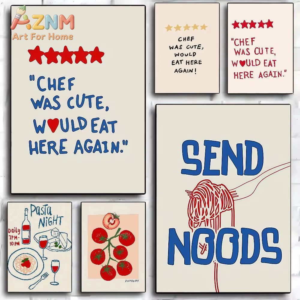 

1 шт. Самоклеящийся художественный постер с изображением лапши, принты на белой бумаге, эстетичные настенные картины