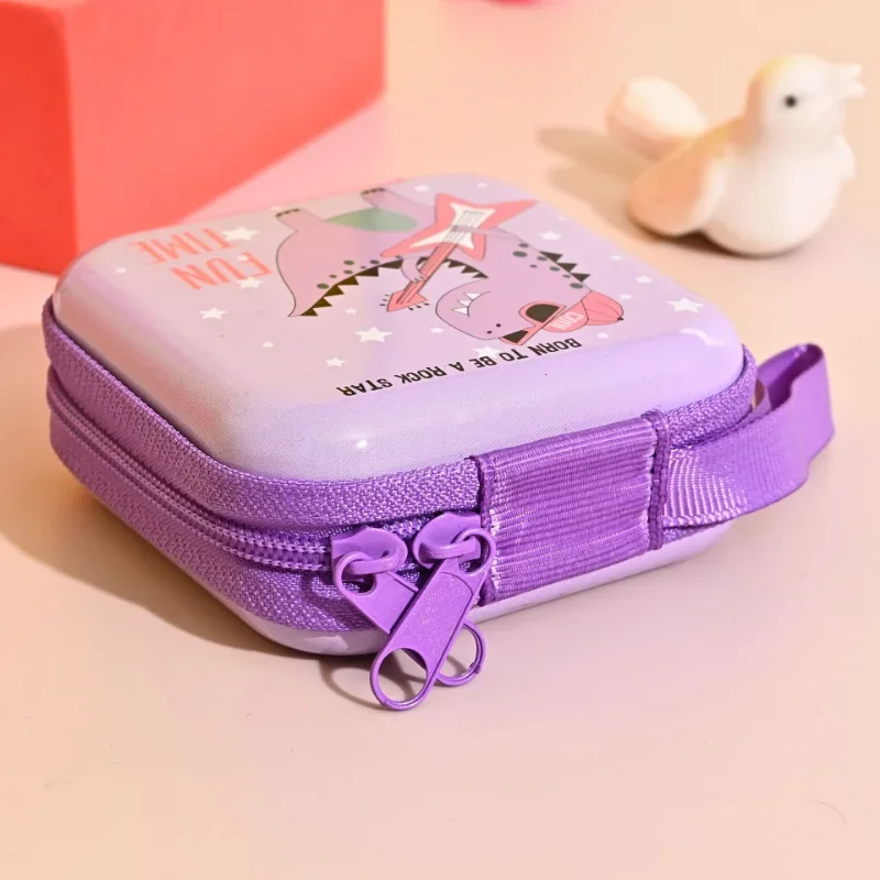 Cartoon Cute Little Dinosaur Tinplate Coin Purse Headphone Earphone Cable Line Storage Box Coin Organizer Gift Prizes for Kids