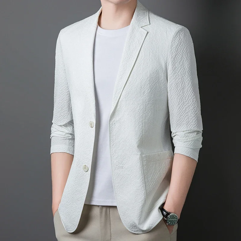 2024 Spring New Fashion Casual Solid Color Single Suit Top Clothes Korean Version Versatile Suit for Middle aged and Young Men O