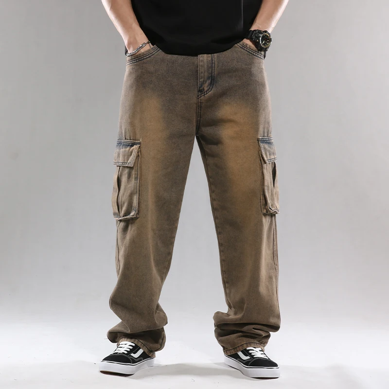 

Loose Heavy Industry Retro Jeans for Men, Street Hip Hop Loose Denim Pants, Trendy Brand Straight Leg Pants for Men