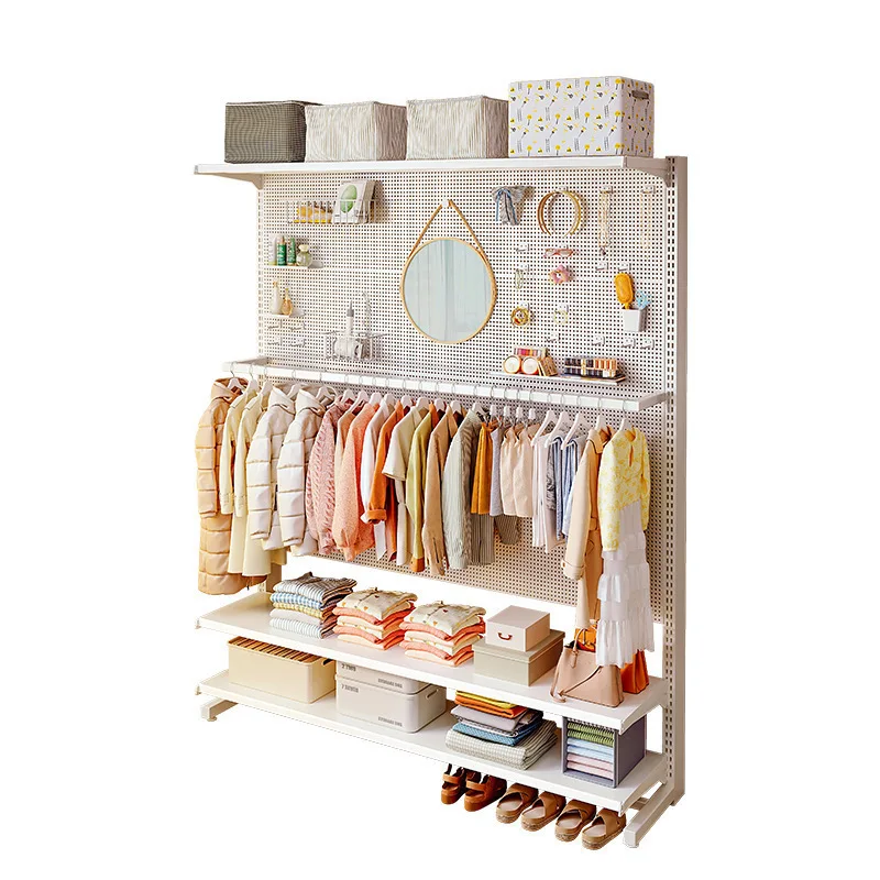 

Hole board wardrobe floor-to-ceiling open cloakroom storage girls bedroom household metal simple shelf shelf