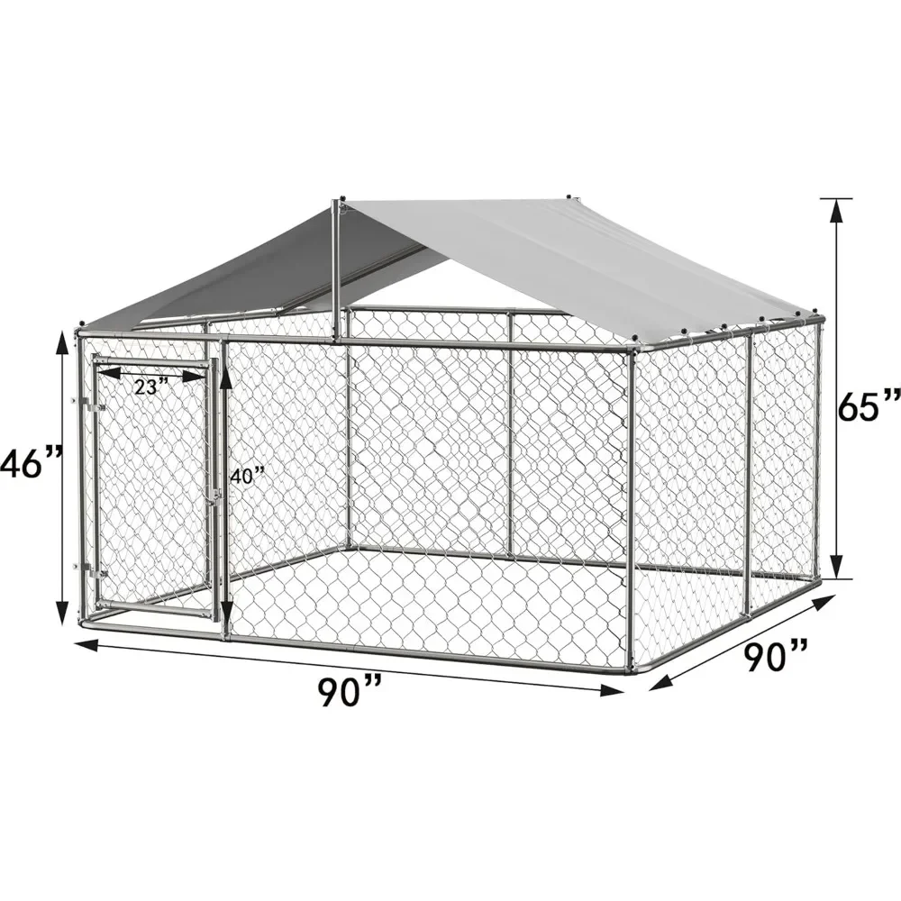 Large Outdoor Dog Kennel, Heavy Duty Dog Cage with Waterproof Roof and Secure Lock, Galvanized Steel Dog Fence