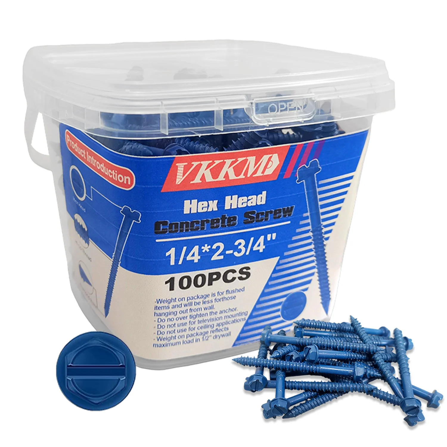 

VKKM,100 Heavy-duty Construction Screws, 1/4*2-3/4 Cement Screws, Anti-rust Blue Coating, One-slot Hexagonal Head Dual Drive.