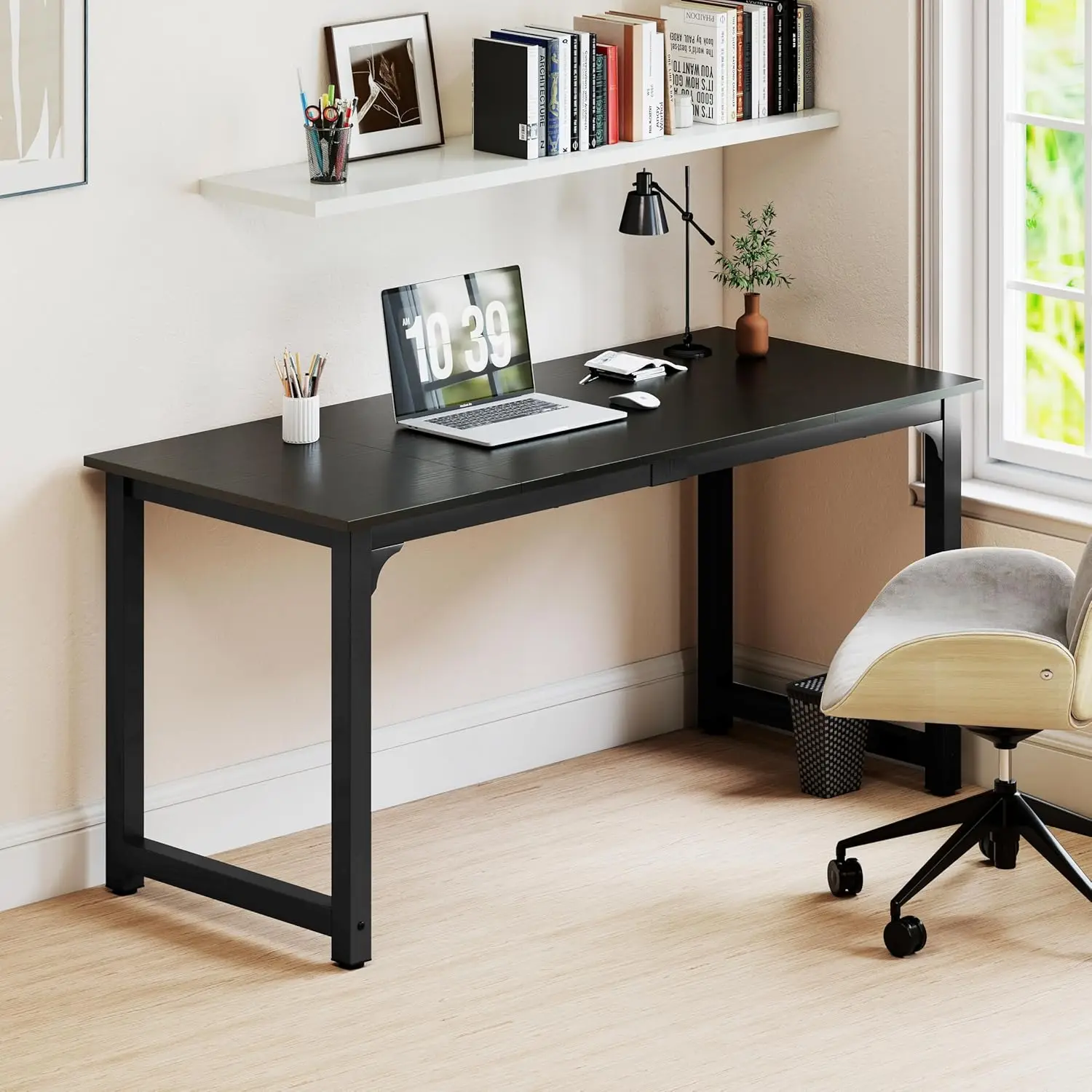 Moderner Computertisch 63 Zoll Großer Bürotisch Schreibtisch Arbeitstisch für Home-Office Breiter Metalltisch, Anpassbar