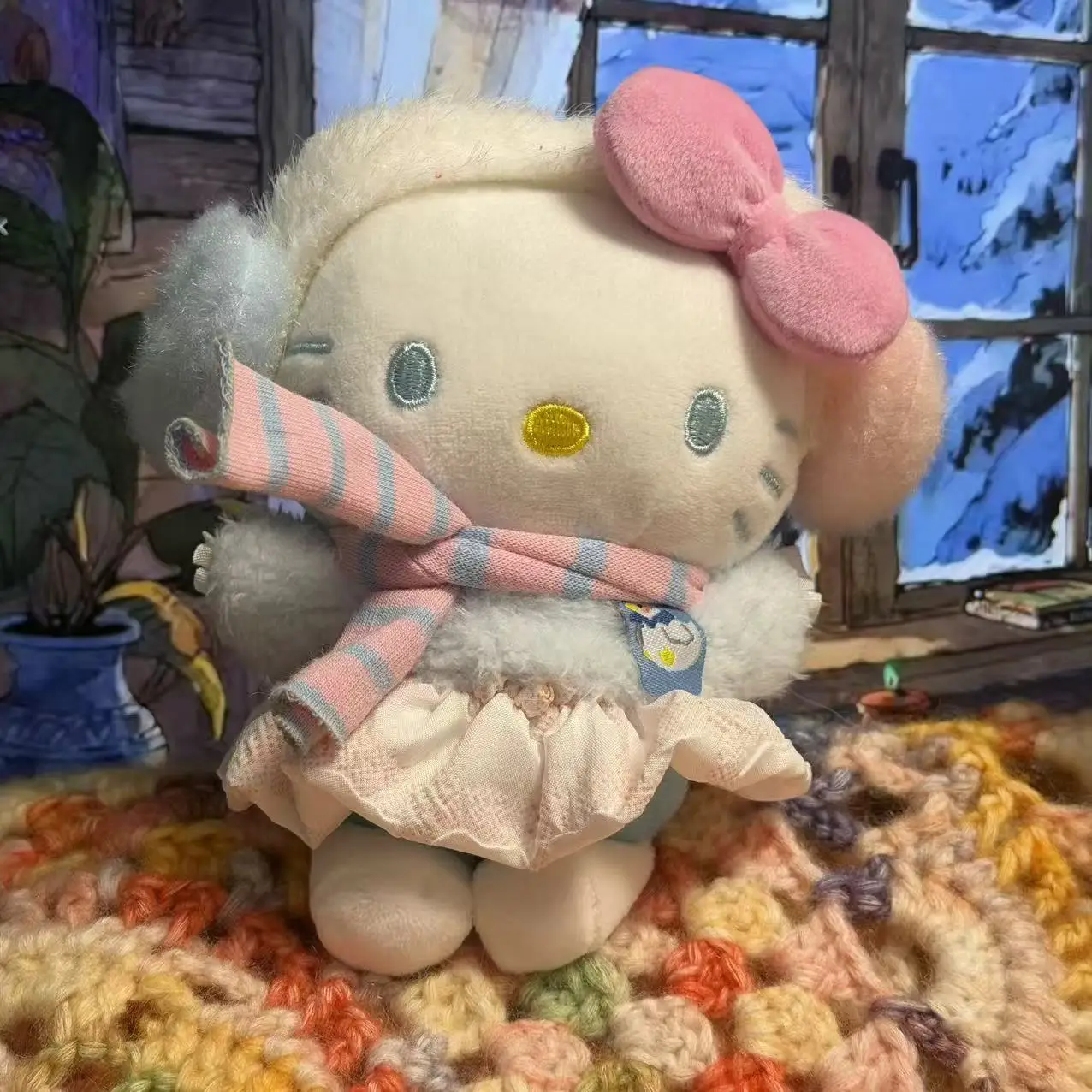 

Hello Kitty Cute Outfit Plush Keychain Winter Scarf Animal Hood Kitty Plush Doll Pendant Perfect for Daily Bag Decor Girls Gifts