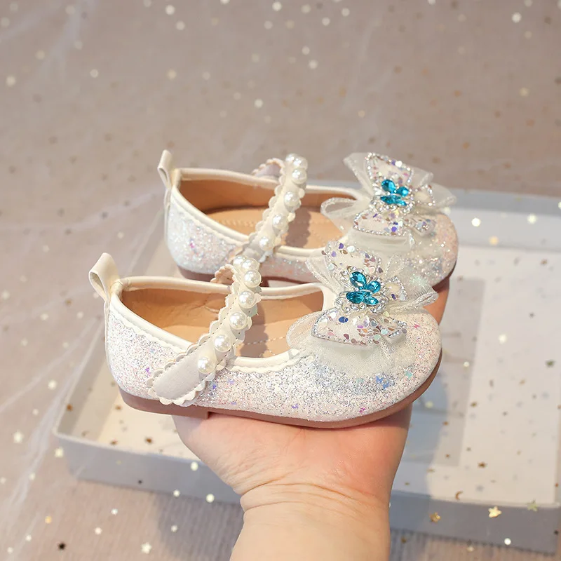 

New Spring Summer Leather Bow Shoes for Girls, Soft Soles, Non-slip, Princess Performance Dance, Baby Walking Shoes, Fashionable