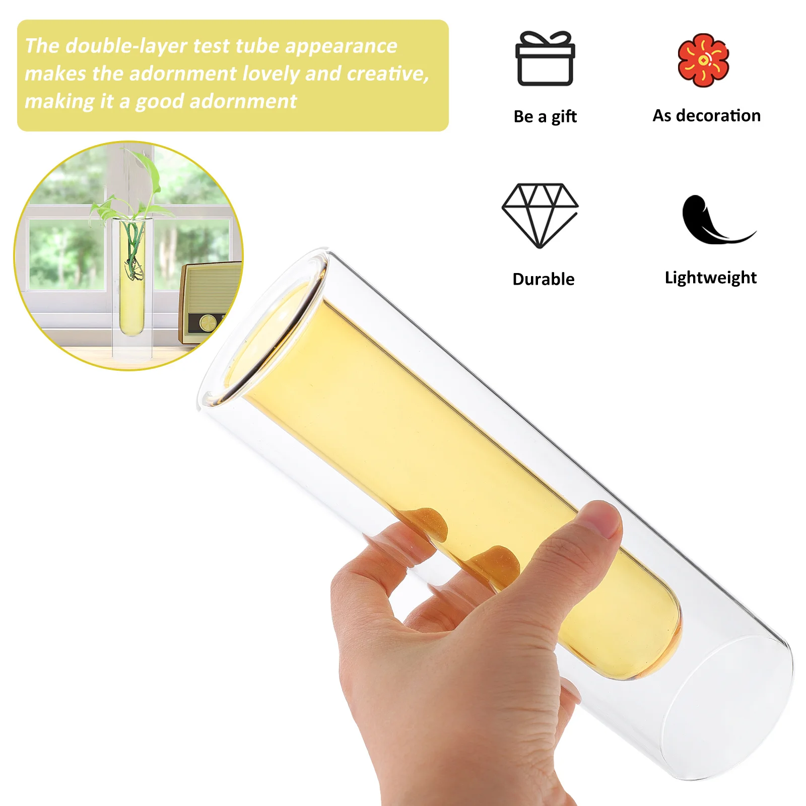 

Colorful Glass Vase Handcrafted Fine Workmanship Double Layer Test Tube Vase for Plants Flowers Home Decor Use