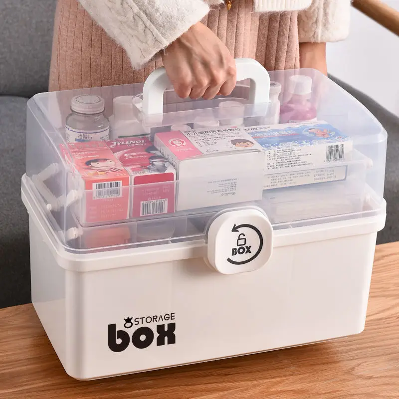 Plastic Tier Medicine Boxes Storage Box Large Capacity Drawer Sundries Organizer Folding Medicine Chest Storage First Aid Kit