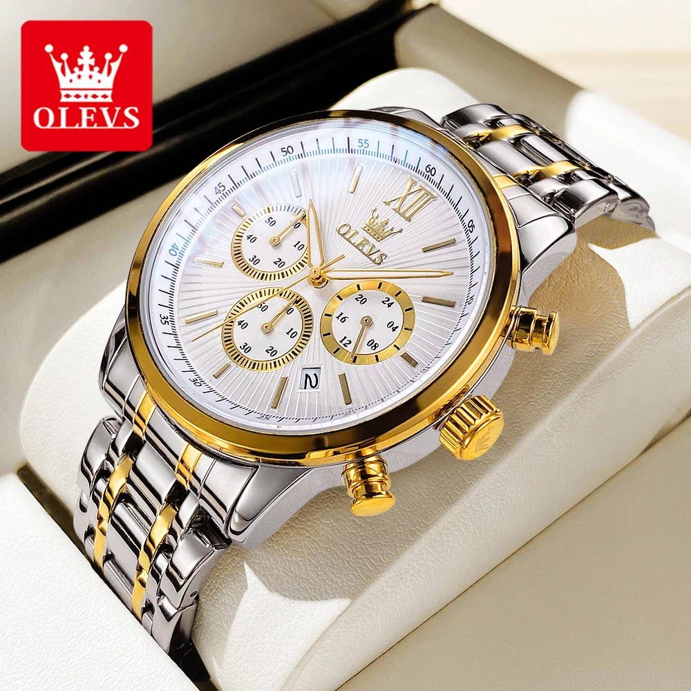 OLEVS TY709 Men\'s Watches Classics Three Small Dial Waterproof Stainless Steel Luminous Fashion Original Quartz Watch for Man