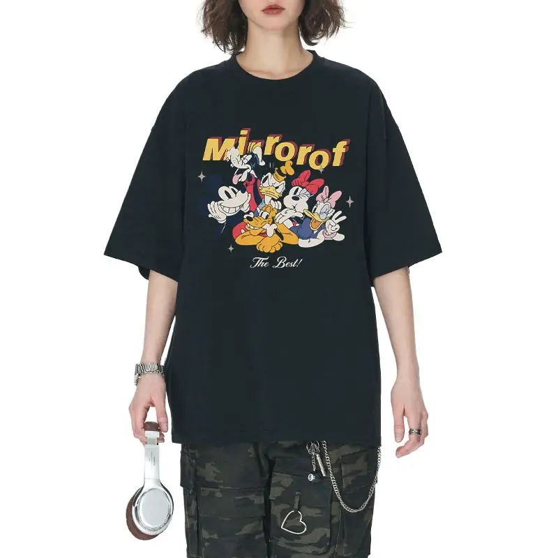 

Mickey Miaomiao House Disney Printed Summer Cotton Short Sleeve T-Shirt Teen Women's Trend Creative Bottom Shirt Casual