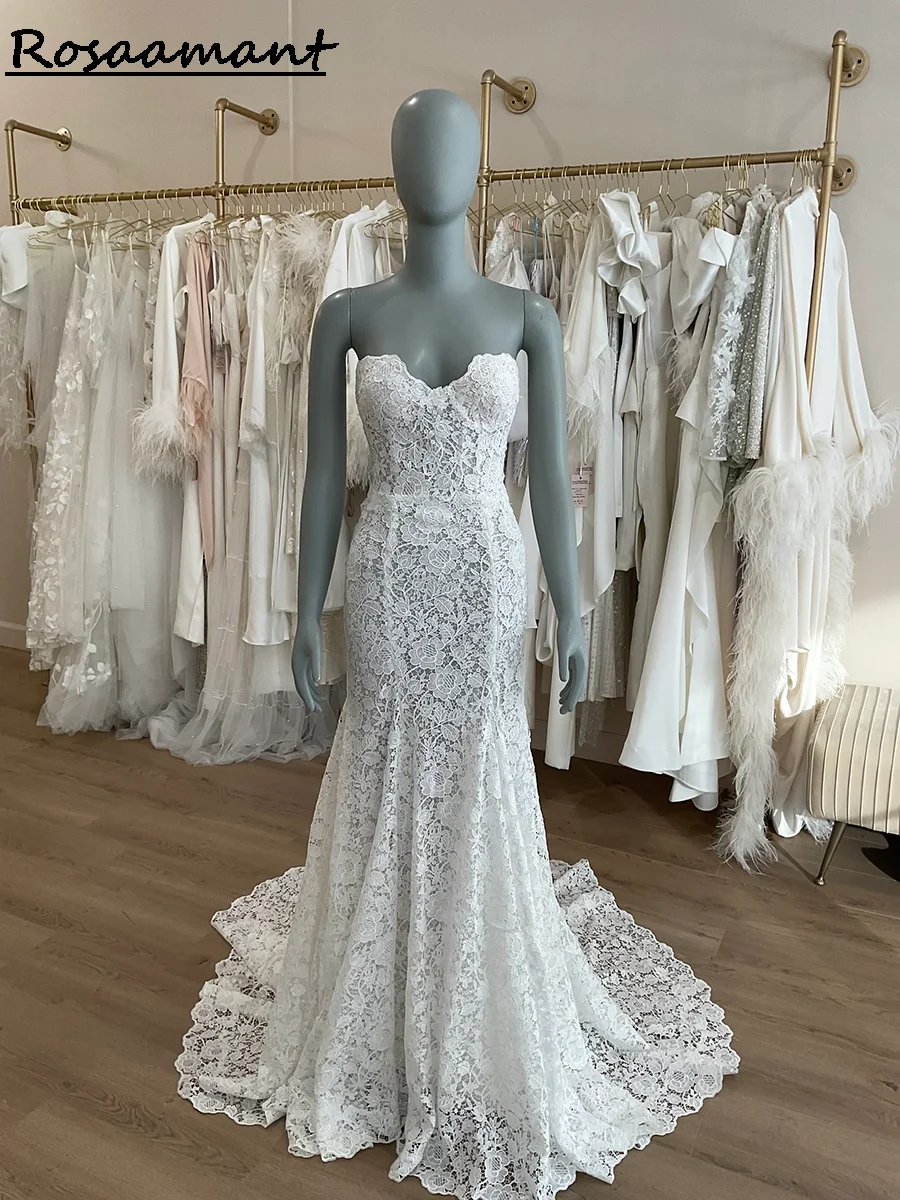

Gorgeous Full Lace Mermaid Wedding Dresses Sweetheart Sleeveless Country Bridal Gowns