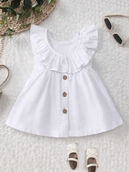 Strap Tank Girls Beach Buttons Down Dress Linen Cotton Toddler Girls A Line Dress