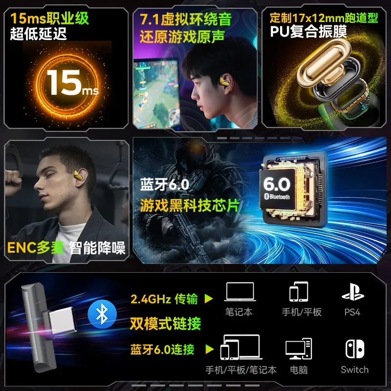 Bluetooth headset open 2.4G dual-mode e-sports game ultra-low latency AC100 new super long battery life