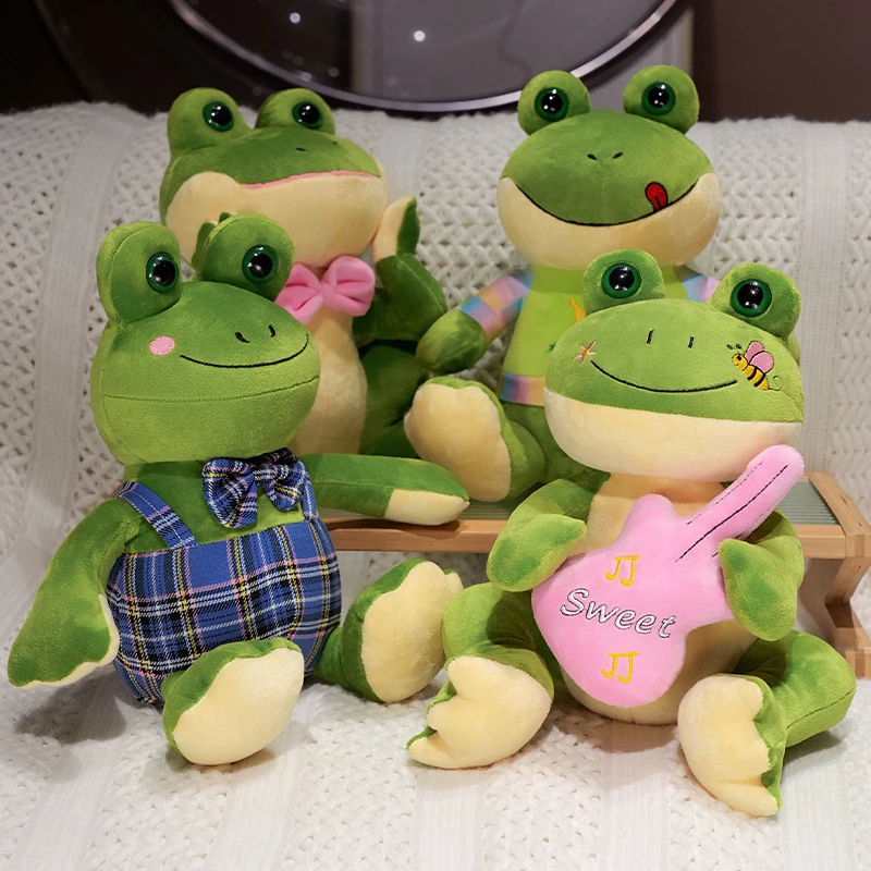 

27cm Cute Animal Frog Plush Doll Cartoon Gentleman Bow Tie Guitar Frog Reptile Plush Toy Birthday and Holiday Gifts for Children