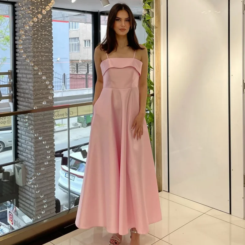 2025 Summer French Retro Style Elegant Satin Strap Evening Fashion Dress