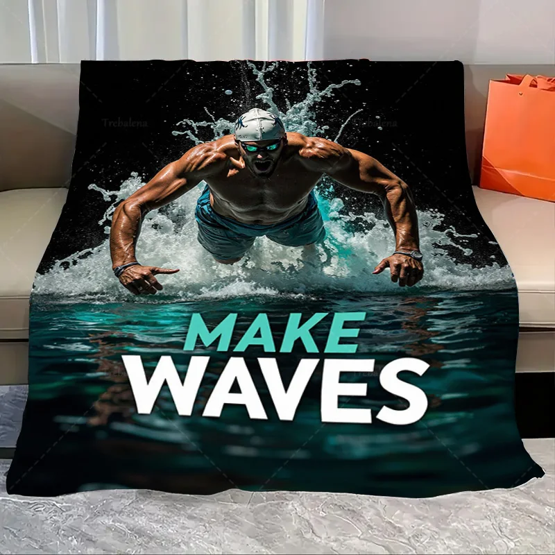 

1pc Flannel Blanket "Make Waves: Swimmer Action Blanket - Bold Style for Sports Enthusiasts"