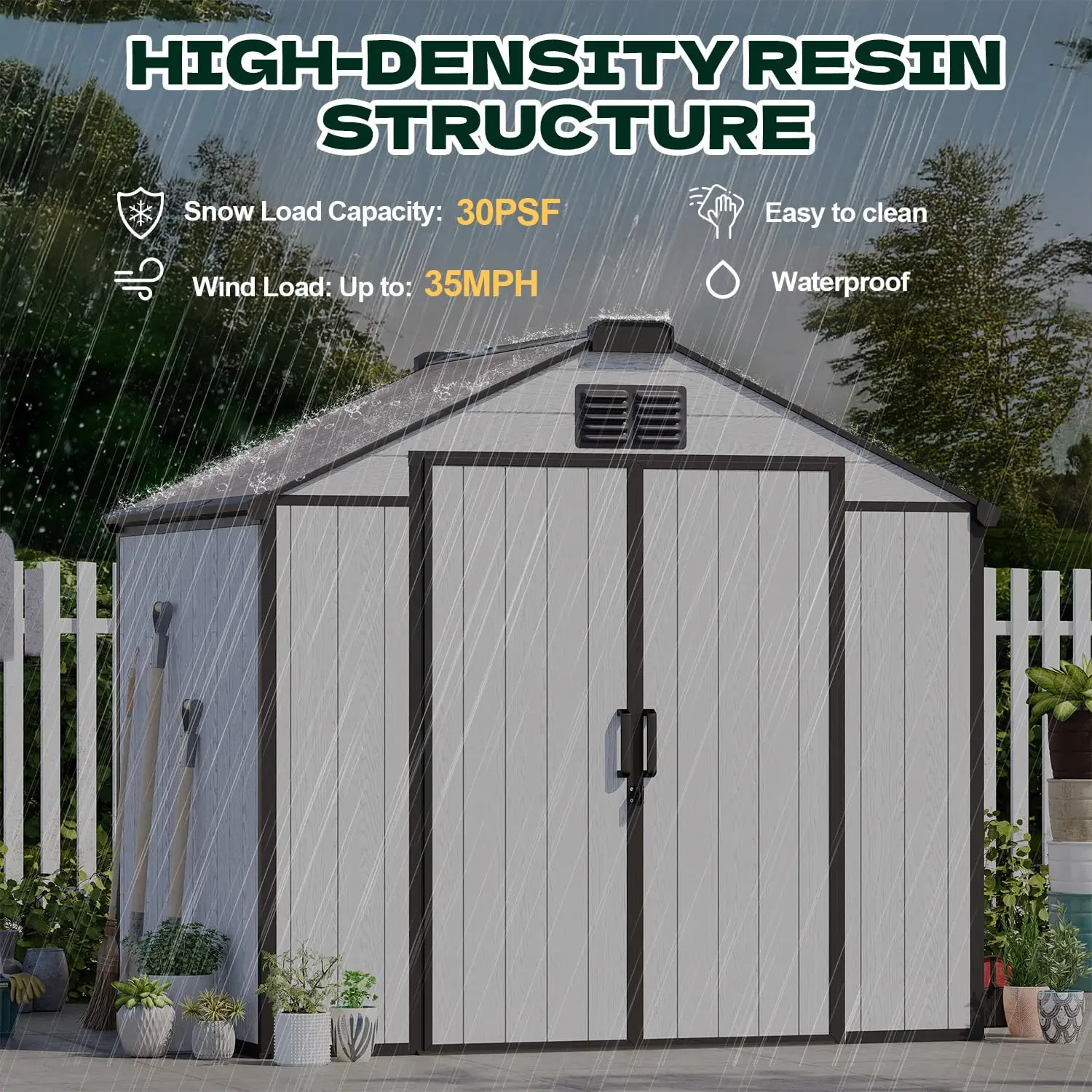 8x6 FT Resin Outdoor Storage Shed with Floor, Plastic Garden Tool Shed, Customized view 6